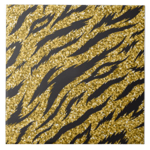 Golden stripes print, tiger stripes pattern ceramic tile