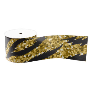 Golden stripes print, tiger stripes pattern grosgrain ribbon