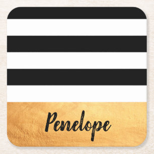 Golden Stripes Square Paper Coaster