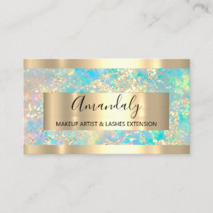 Golden Strokes Marble Beauty Shop Holographic Business Card