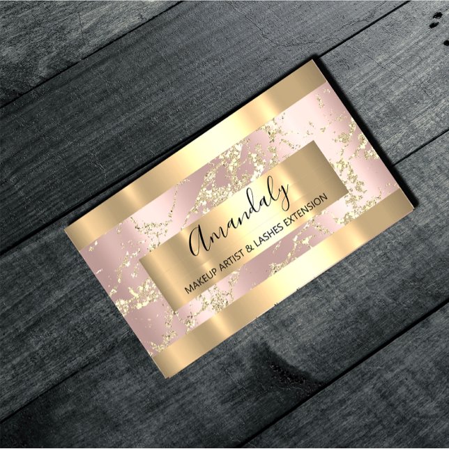 Golden Strokes Marble Rose Blush Beauty Stylist Business Card (Golden Strokes Marble Rose Blush Beauty Stylist Business Card)