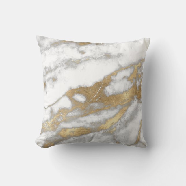 Golden Strokes Metallic Glitter Marble Grey Stone Cushion (Front)