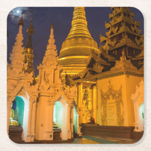 Golden Stupa And Temples Square Paper Coaster