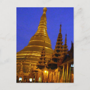 golden stupa shwedagon night postcard