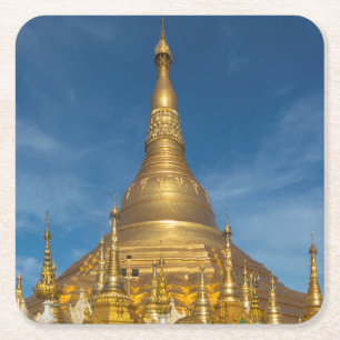 Golden Stupa Temple Square Paper Coaster
