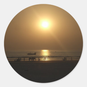 Golden Summer Sunset Reflection on the Beach Classic Round Sticker