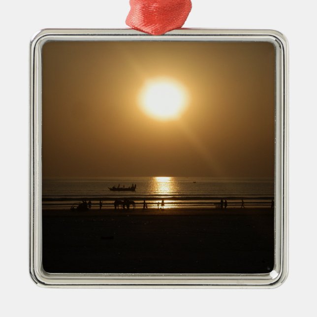 Golden Summer Sunset Reflection on the Beach Metal Ornament (Front)