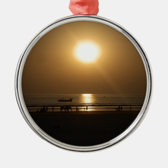 Golden Summer Sunset Reflection on the Beach Metal Tree Decoration (Front)