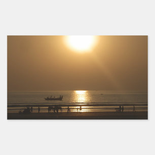 Golden Summer Sunset Reflection on the Beach Rectangular Sticker