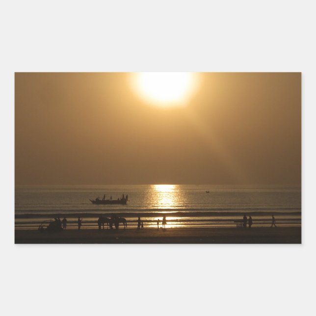 Golden Summer Sunset Reflection on the Beach Rectangular Sticker (Front)