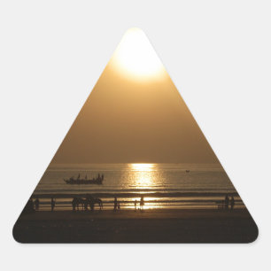 Golden Summer Sunset Reflection on the Beach Triangle Sticker