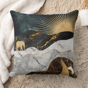 Golden Sun and Moon with Elephant in Marble Cosmic Cushion
