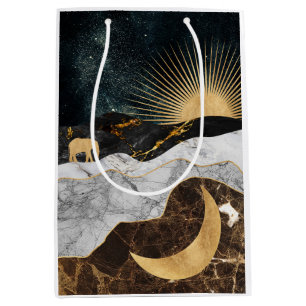Golden Sun and Moon with Elephant in Marble Cosmic Medium Gift Bag