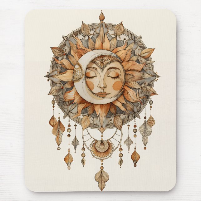 Golden Sun Face Dreamcatcher Mouse Pad (Front)