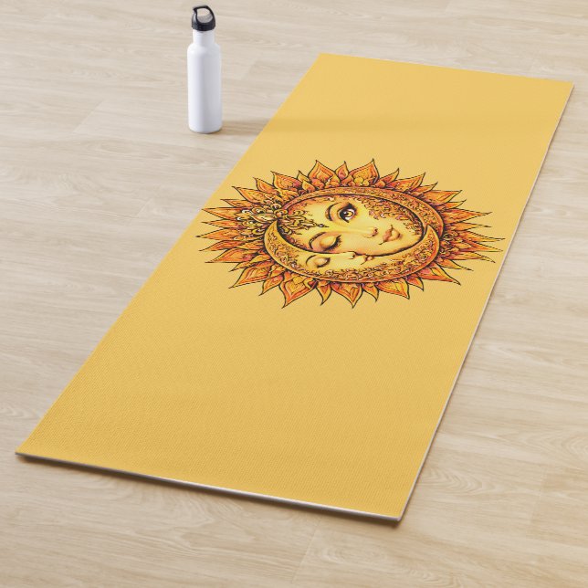 Golden Sun Moon Boho Goddess Celestial Mandala Art Yoga Mat (In Situ)