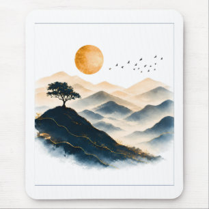 Golden Sun Mountain Landscape Mouse Pad