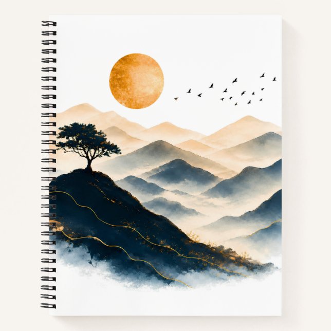 Golden Sun Mountain Landscape Spiral Notebook (Front)