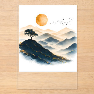 Golden Sun Mountains Land Acrylic Invitation Card 
