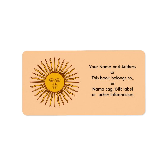 Golden Sun of Argentina Flag Name Address Labels (Front)