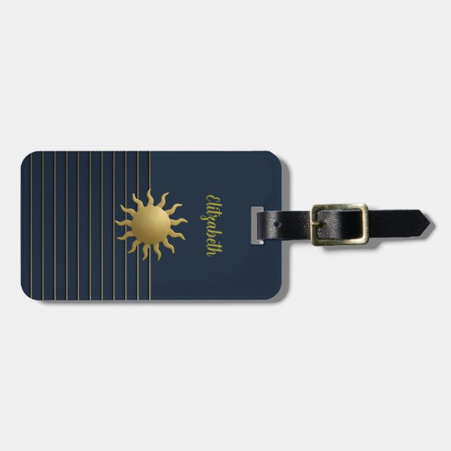Golden Sun on Navy Luggage Tag (Front Horizontal)