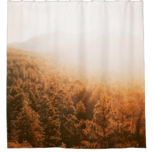 GOLDEN SUN OVER A FOREST SHOWER CURTAIN