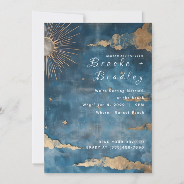Golden Sun & Starry Sky Wedding Invitation (Front)