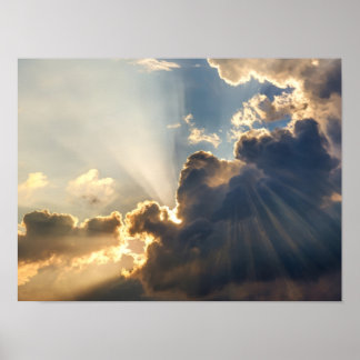 Golden Sunbeams Through Dark Clouds - Inspirationa Poster