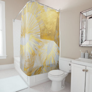 Golden Sunbursts in Silver Dawn Shower Curtain