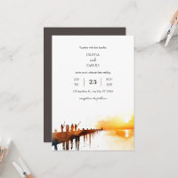 Golden Sundown Sky Pier Fishing Art Beach Wedding 