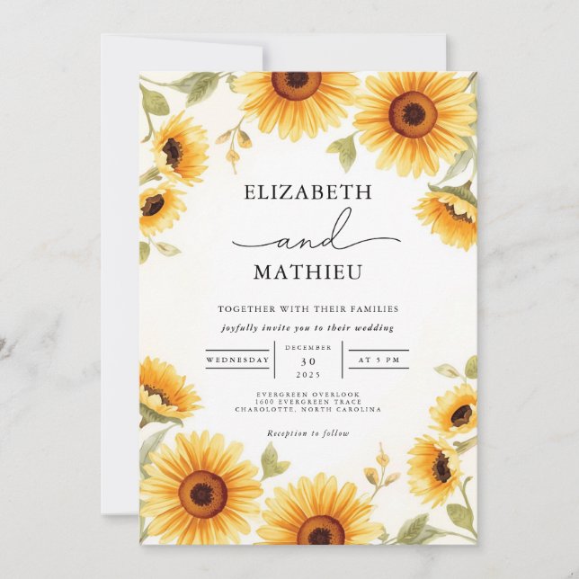 Golden Sunflower Bloom Arch Wedding Invitation (Front)