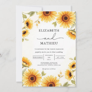 Golden Sunflower Bloom Arch Wedding Invitation