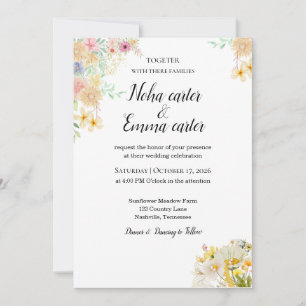 Golden Sunflower butterfly Meadow Wedding Invitation