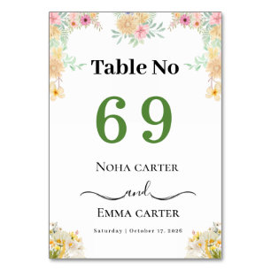 Golden Sunflower butterfly Meadow Wedding Table Number