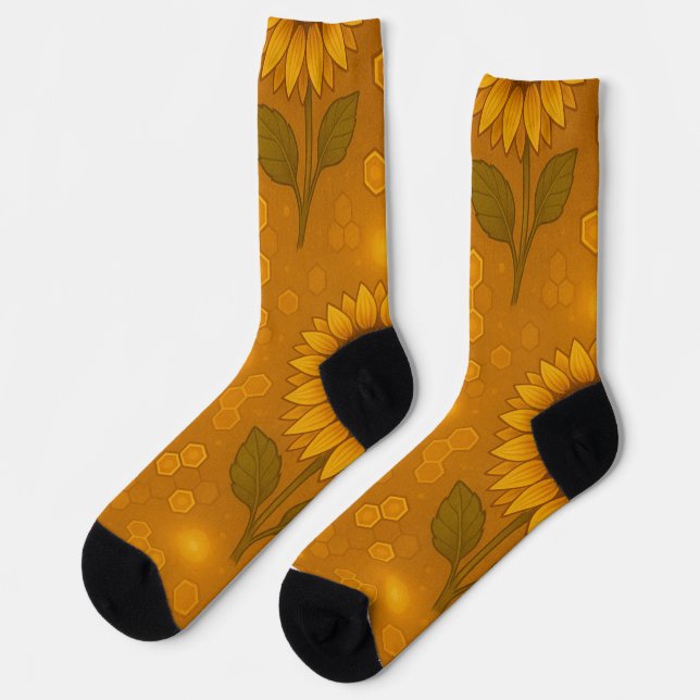 Golden Sunflower Comb – Honey Glow Cottagecore  Socks (Left)