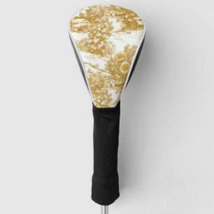 Golden Sunflower Cottage Toile Countryside Pattern Golf Head Cover