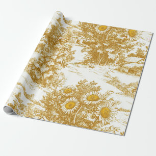 Golden Sunflower Cottage Toile Countryside Pattern Wrapping Paper