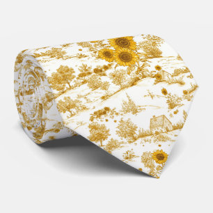 Golden Sunflower Cottagecore Countryside Toile Tie