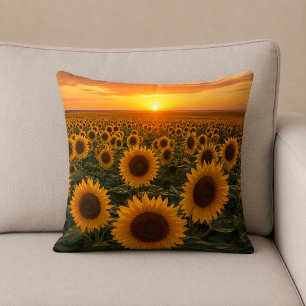 Golden Sunflower Field at Sunset Cushion