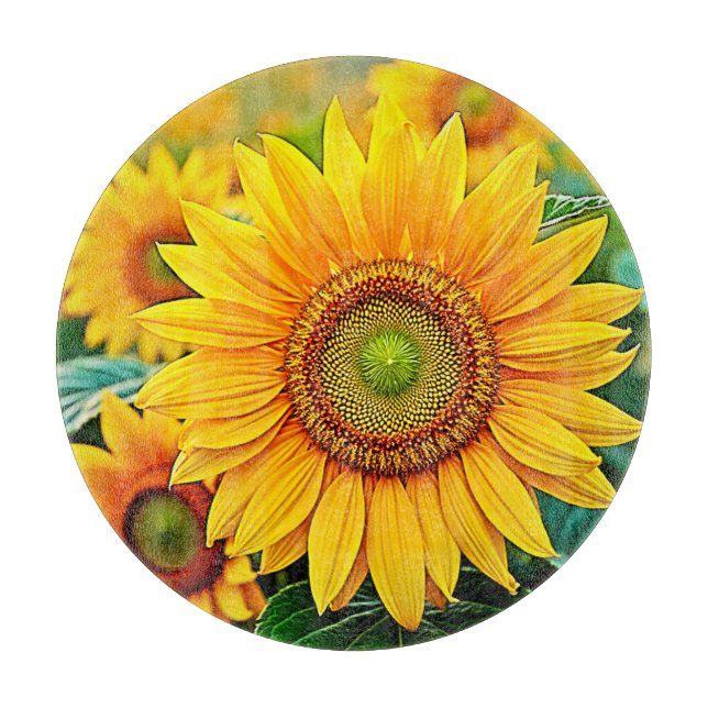 Golden Sunflower Field Serenity Design Cutting Board (Front)