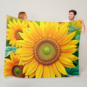 Golden Sunflower Field Serenity Design Fleece Blanket
