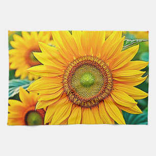 Golden Sunflower Field Serenity Design Tea Towel