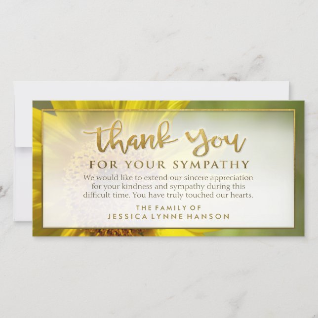 Golden Sunflower Floral Thank You Sympathy Card (Front)