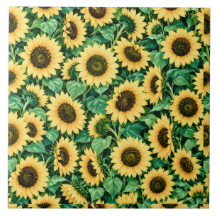 Golden Sunflower Garden Ceramic Tile