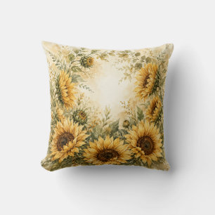 Golden Sunflower Garden Watercolor Cushion