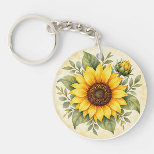 Golden Sunflower Garden Watercolor Key Ring