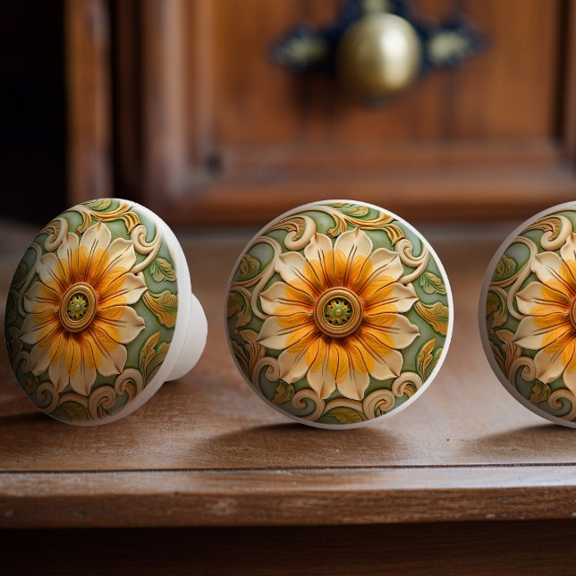 Golden Sunflower Glory Ceramic Knob Pull (Creator Uploaded)