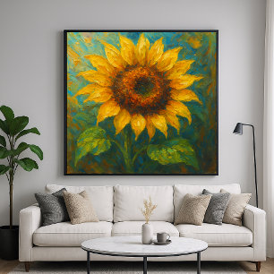 Golden Sunflower - Impasto painting Style Art Poster