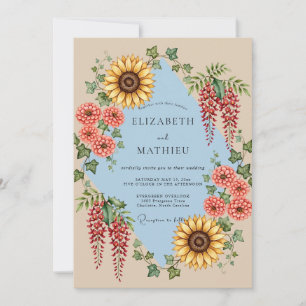 Golden Sunflower Ivy Eucalyptus Wedding Invitation