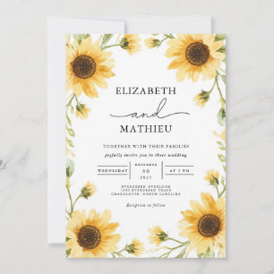 Golden Sunflower Meadow Border Wedding Invitation