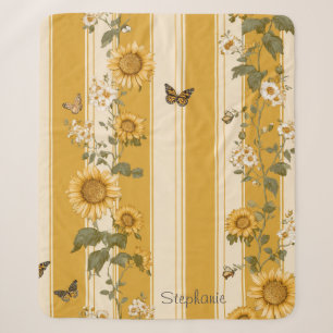 Golden Sunflower Monarch Butterfly Country Sherpa Blanket